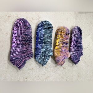 Bombas No-Show Grip Socks - Purple, Blue & Yellow Accent Mix size Medium NWOT